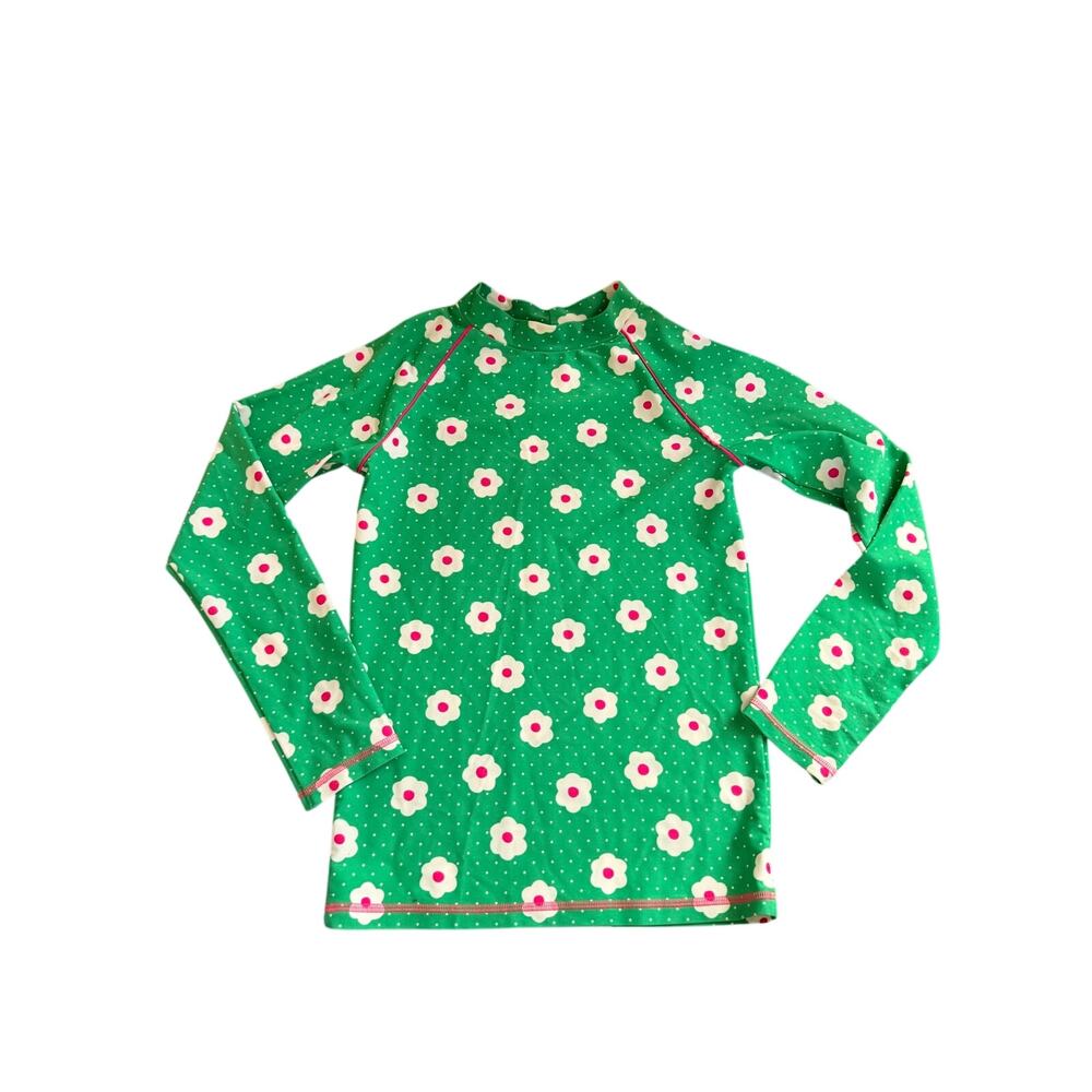 Mini Boden Girls Green Pink Floral Polka Dot Rash Guard 11-12Y